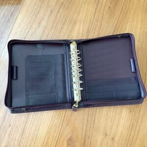 Vintage Franklin Quest Planner 8.5 x 11 Brown Napa Leather 7 Ring Binder Zip USA